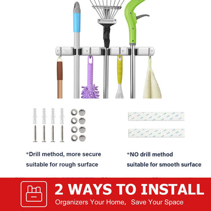 Broom Holder Wall Mount Stainless Steel Mop Organizer
