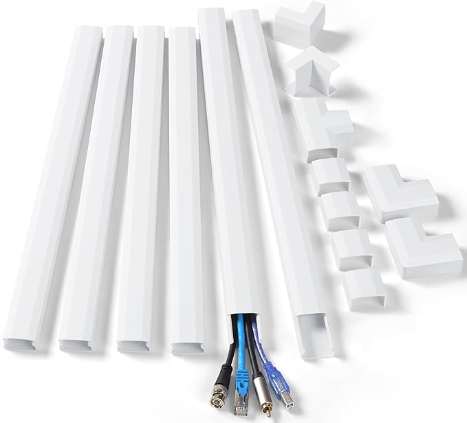 ZhiYo Wall Cable Hider, Cord Hider to Hide 3-4 Cords, Self-Adhesive TV Wire Hider for Wall, Cable Management Kit, Wire Raceway White, 102in 6 x L17in, Paintable Cord Concealer, W1.2in x H0.6in
