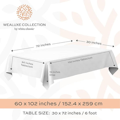 WEALUXE White Table Cloths for 6 Foot Folding Tables [6 Pack, 60x102 Inches] White Tablecloths Rectangular, Stain and Wrinkle Resistant Washable Linen Fabric Cloth