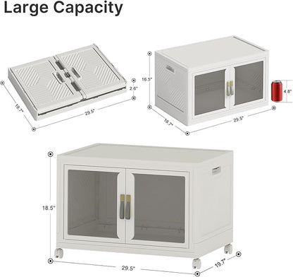 UAMFURI Stackable Storage Bins with Lids, Clear Doors, Large Storage Cabinet Foldable Collapsible Closet Organizers for Bedroom Dorm Office (1, White, 160, Quarts)