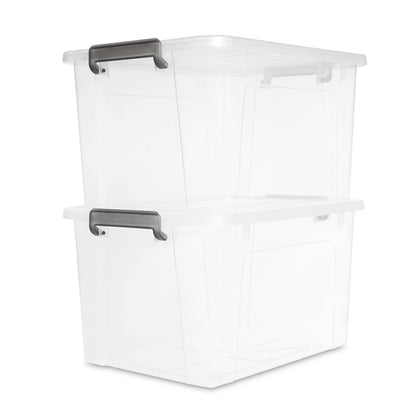 Citylife 44.4 QT Plastic Storage Bins with Latching Lids Stackable Storage Containers for Organizing Large Clear Storage Box for Garage (2 Count)
