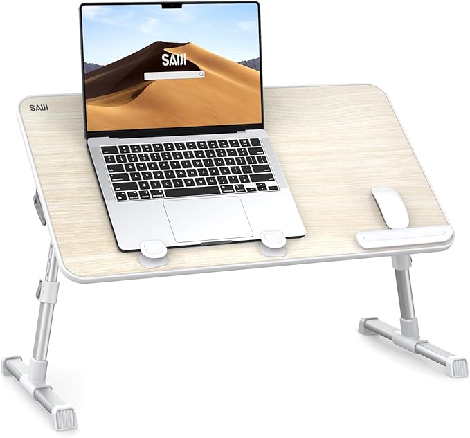 Laptop Desk Table, SAIJI Adjustable Laptop Stand, Portable Lap Desks with Foldable Legs, Notebook Standing Breakfast Tray Reading Desk for Sofa Couch Bed Floor (Teak,Medium Size)