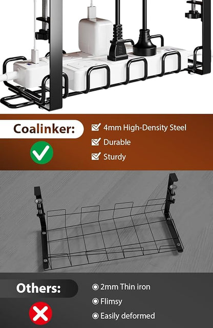 Cable Management Tray Under Desk 15.8'' - 4mm Wire Sturdy Cord Organizer for Desk Accessories - Cord Organization with Clamp No Drill - Standing Desk Accessories for Home Office