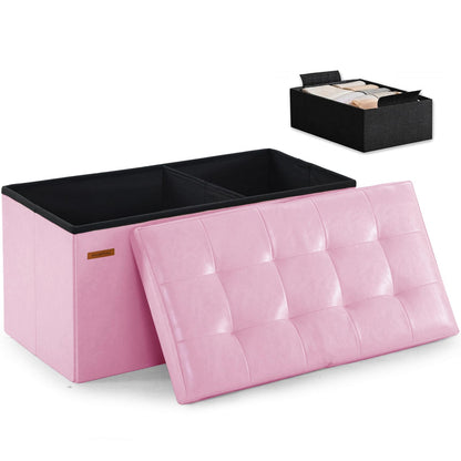 Ottoman with Storage Bench Folding Foot Rest Stool Pink