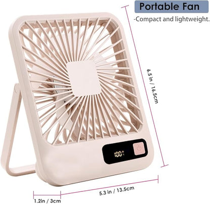 Small Desk Fan, Portable USB Rechargeable Fan, Tilt Folding Personal Mini Fan with 2000mAh Battery and LCD Display, Strong Wind, Ultra Quiet, 5 Speed Modes for Office, Home, Camping (khaki)