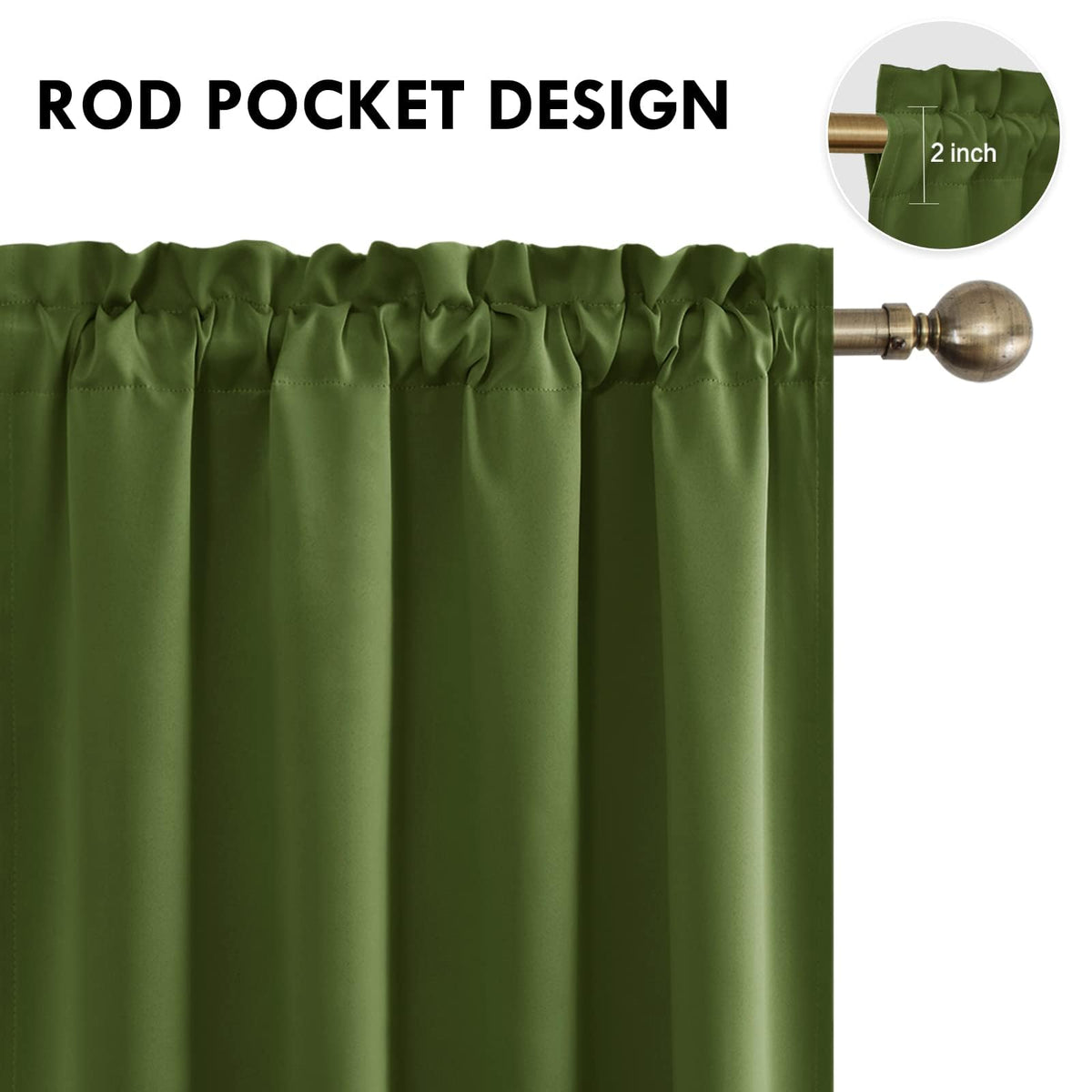 Short Blackout Curtains 52 x 36 Inch for Kitchen RV Bunk Olive Green