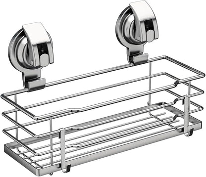 TESOT Suction Cup Shower Caddy, Shower Shelf Soap Dish with Hooks for Razor, Sponge, Rust Proof 304 Stainless Steel, Silver