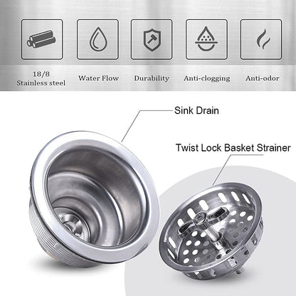 304 Stainless Steel Kitchen Sink Twist Lock Basket Drain Assembly W