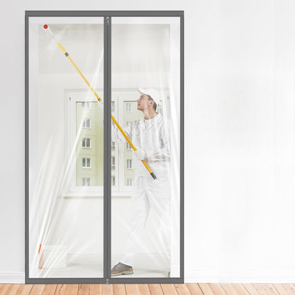 1 Pack Zipper 60 x 102 Inch Dust Barrier Door Kit 5 x 8.5 ft Reusable Temporary Wall Construction Plastic Curtain Cover Containment Standard Gray Doorway Screen Sheeting for Home Renovation