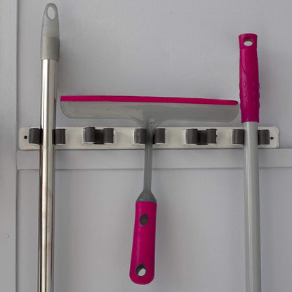 Mop and Broom Holder Wall Mounted Storage Organizer by Home Basics