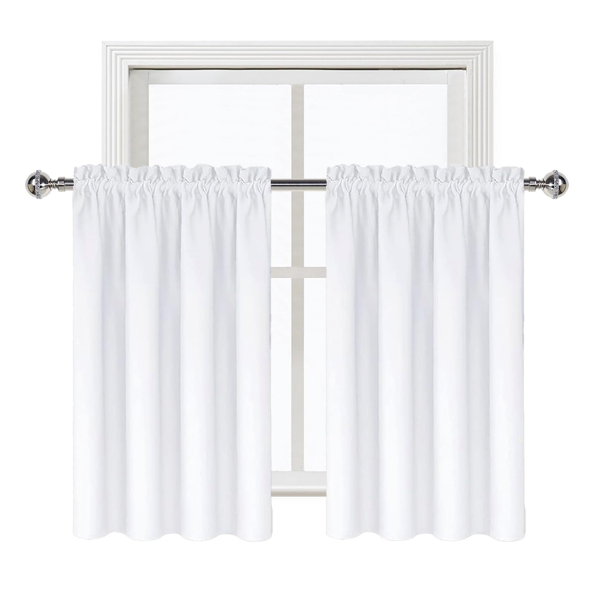 White Short Curtains 36 inches Long for Kitchen RV Bunk 2 Panels (2 Count)