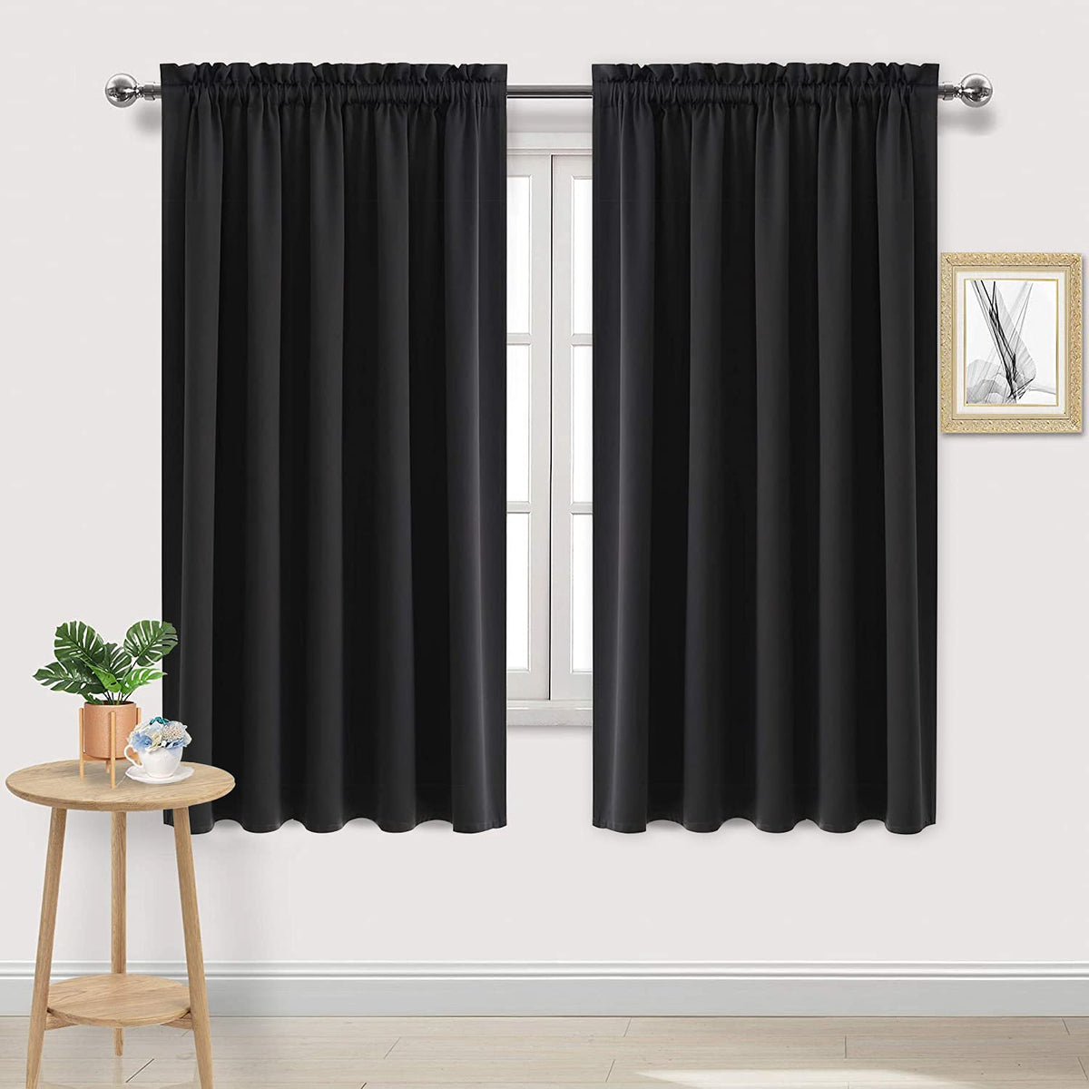 Wide Blackout Curtains for Bedroom Living Room 60 x 63 Inch Long Black