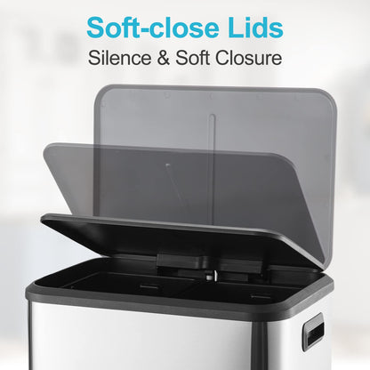 Dual Trash Can Stainless Steel Kitchen Recycling Bin Foot Pedal