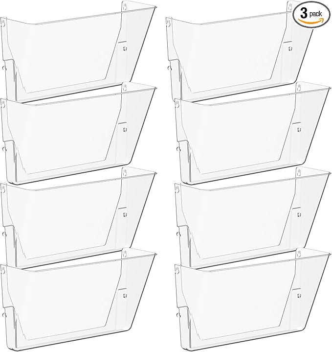 Gawerk Clear Acrylic Single Pocket, Plastic Hanging Wall Mount File Holder for Office Home (Clear, 8 Pack)
