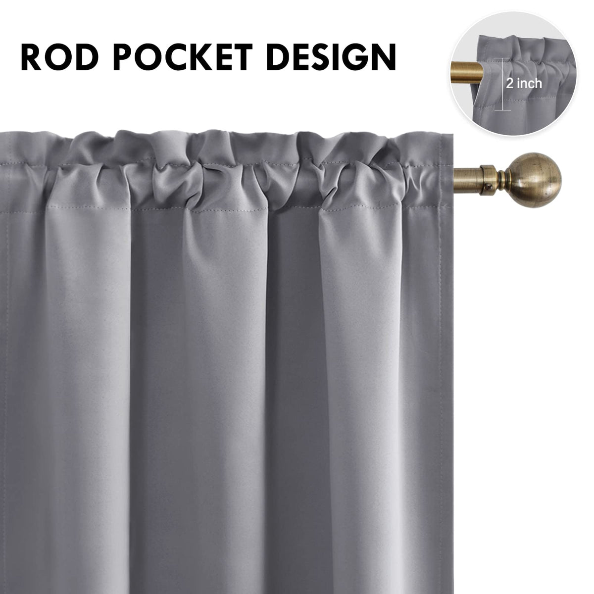 Blackout Curtains for Bedroom Living Room 42 x 84 Inch Long Grey (2 Count)