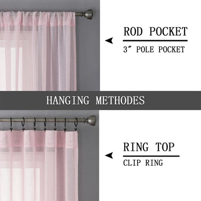 Short Sheer Curtain Living Room Linen Textured Curtains Sheer Light Filtering Voile Rod Pocket Curtain for Bedroom (2 Count)