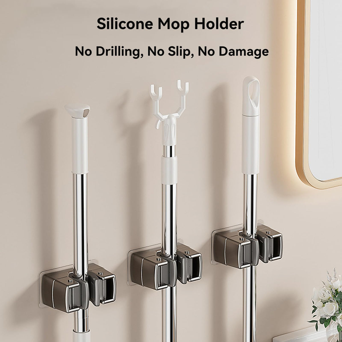 3 Pack Heavy Duty Mop Holder Wall Mount (3 Count)