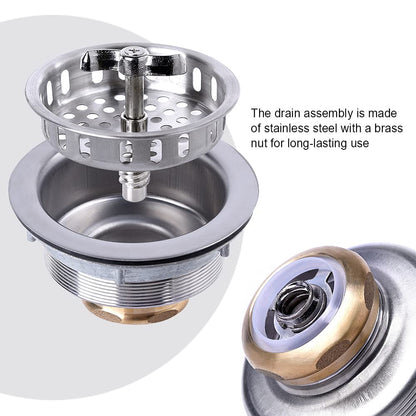 304 Stainless Steel Kitchen Sink Twist Lock Basket Drain Assembly W