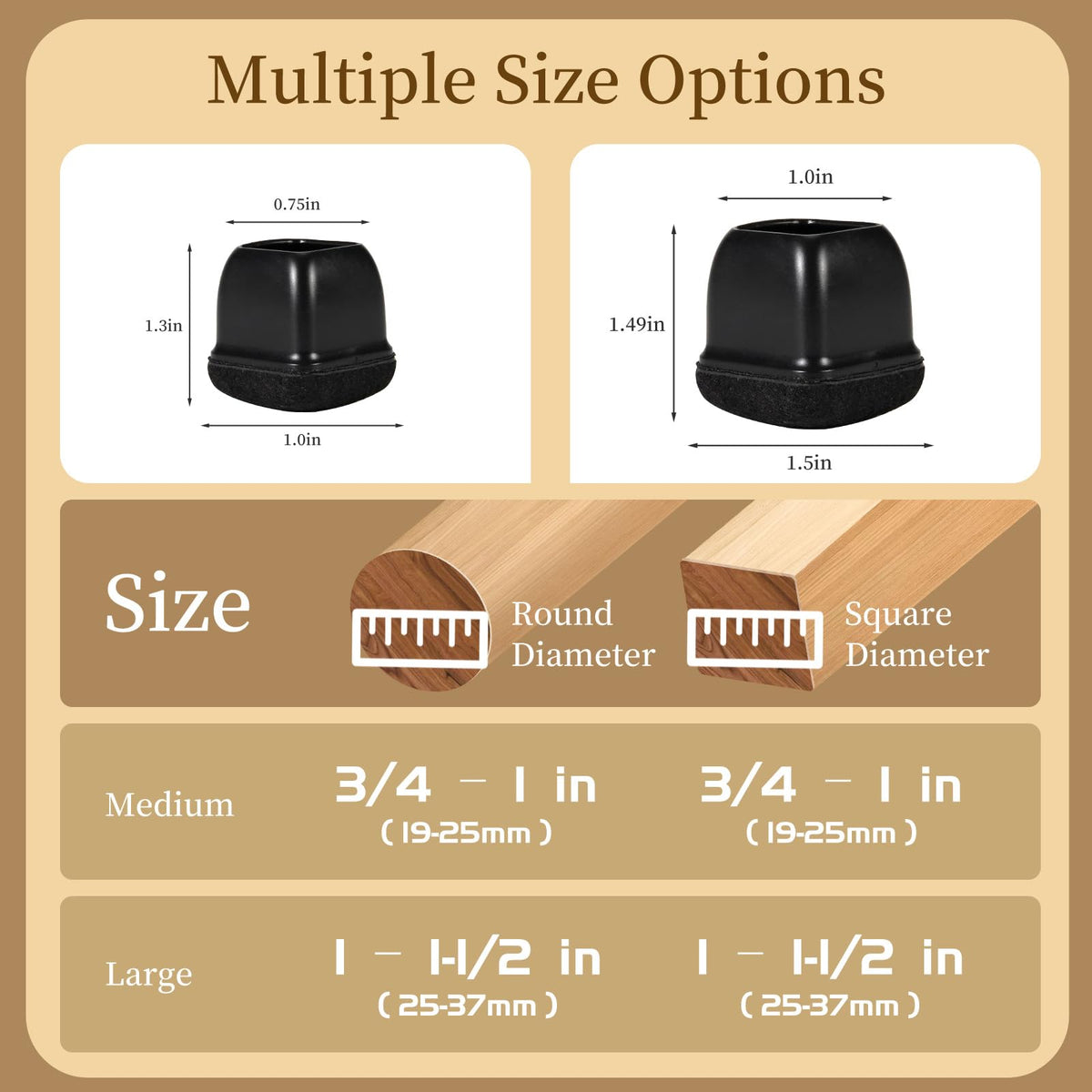 Square Chair Leg Floor Protectors for Hardwood Floors Large 24pcs (24 Count)