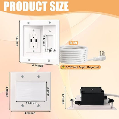 TV Cord Hider for Wall Mounted TV, in-Wall Cable Management System with Recessed Power Outlet, Power & Low Voltage Cable Concealer Kit for Clean and Organized Home Theater Setup(AC+ USB)