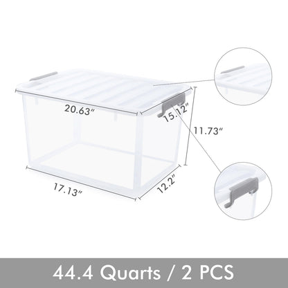 Citylife 44.4 QT Plastic Storage Bins with Latching Lids Stackable Storage Containers for Organizing Large Clear Storage Box for Garage (2 Count)