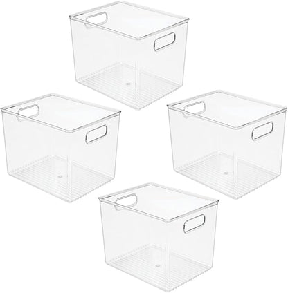 mDesign Plastic Tall Deep Kitchen or Pantry Organizing Storage Bins with Handles - Food Organization Storage Bins for Kitchen Pantry Cabinet, Refrigerator or Freezer, Ligne Collection, 4 Pack, Clear