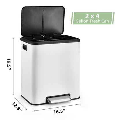 Dual Trash Can Stainless Steel Kitchen Recycling Bin Foot Pedal