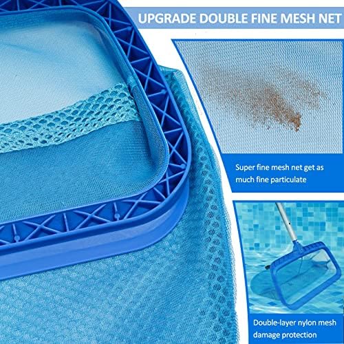 Poolvio Swimming Pool Skimmer Net, Fine Mesh Pool Leaf Rake Net with Double-Layer Deep Bag, Reinforced Frame - Swimming Pool Nets for Cleaning Finest Debris