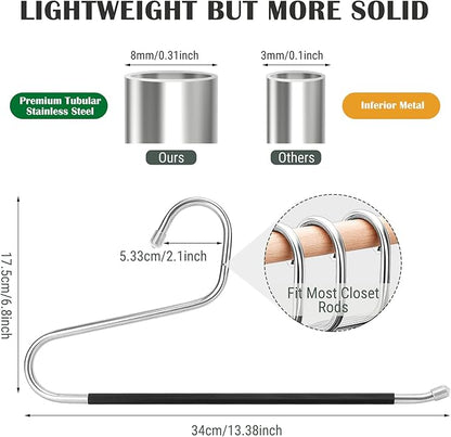 DOIOWN Open Ended Pants Hangers, Stainless Steel Pants Jean Hangers 8 mm Thick, Multifunctional Non-Slip Hangers for Heavy Pants, Jeans, Trousers, Scarf, Space-Saving Clothes Hangers for Women and Men
