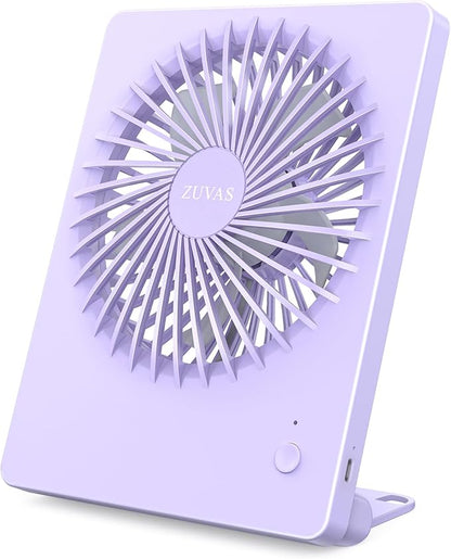 Zuvas Desk Fan Battery Operated Fan Rechargeable 180°Tilt Folding Personal Fan Ultra Quiet Small Portable 3 Speed Adjustable Strong Wind Fan For Office Bedroom Home Desktop Camping (Light Purple)