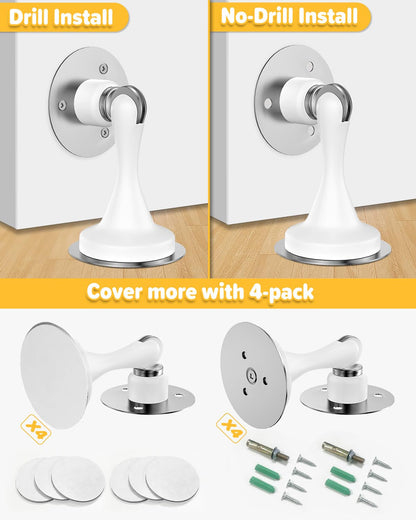 Door Stoppers for Bottom of Door Magnetic Door Catch 4 Pack Stainless Steel (4 Count)