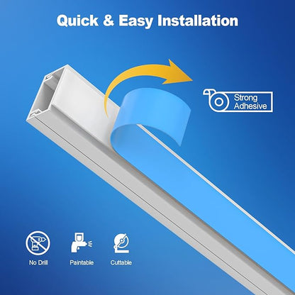 112in Cord Hider Kit, Cord Covers for Wires on Wall, Premium One-Cord Cable Hider, Paintable Cable Raceways, Self-Adhesive Wire hiders for TV, 8×L14in×W0.59in×H0.4in, White