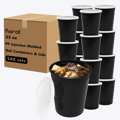 32oz 240 ct Black PP Injection Molded Round Deli Containers with Lids (240 Count)
