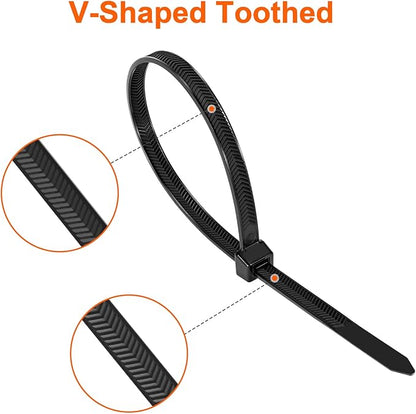 Zip Ties Heavy Duty 12 inch，V-Shaped Toothed Double Sided With 200 LBS Tensile Strength Cable Ties ，Extra Large Wire Ties Adjustable Nylon Tie Wraps for Indoor Outdoor Patented Design（400 Pack Black）