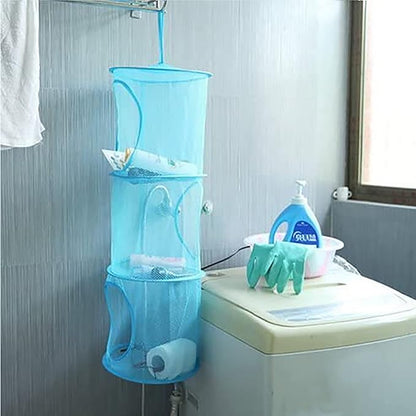 2pcs Hanging Mesh Storage Organizer Bag Foldable Space Saving Organizer with 2pcs S Hooks for Room Bathroom Wall Balcony Wardrobe(Grey，Blue)