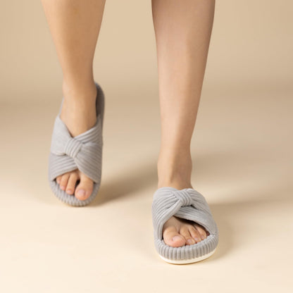 Slippers for Women Memory Foam House Bedroom Corduroy Bow Crossbands Slide Slipper Shoes Comfy Trendy Gift Slippers Grey Size 9 10 8.5