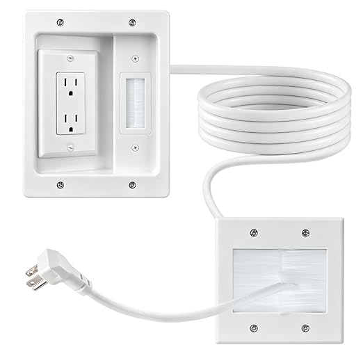 in Wall Cable Management Kit, TV Cable Hider Wall Kit, Hide Messy Wires, Recessed Outlet Box with 9.8FT Cord for Wall Mount TV, Home Theater, Cords Organizer, Living Room, Family Room, Office