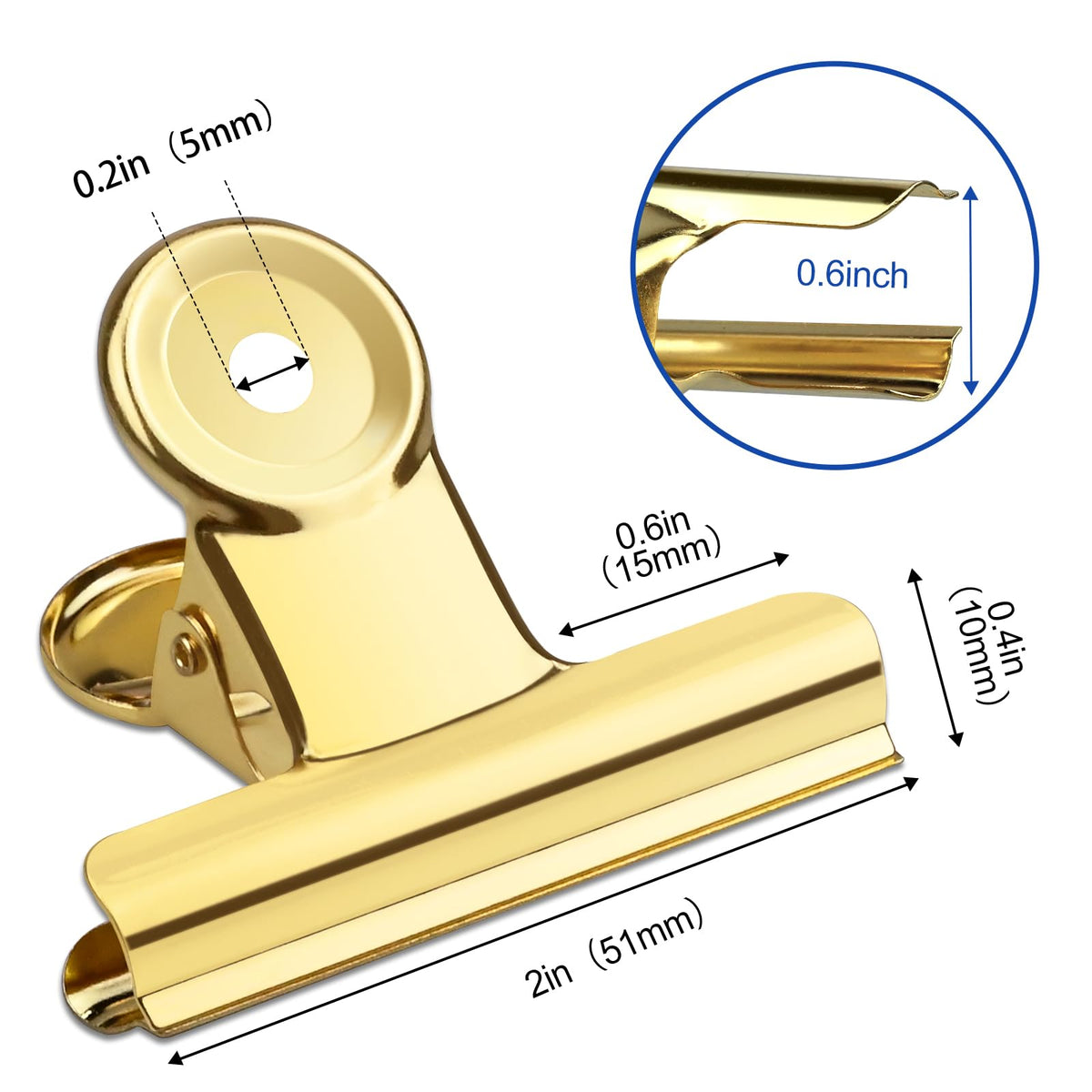 20 Pack Large Metal Hinge Clips 2 Inches Bull Hinge Paper Clips Gold Bulldog Clips for Crafts (20 Count)