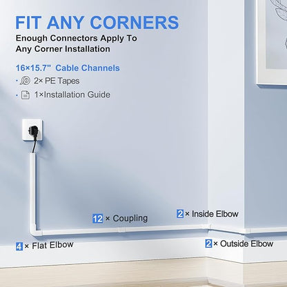 250in Cord Hider, One-Line Cable Hider, Yecaye Small Cord Covers for Wires on Wall System, Cable Raceway Kit for Max 2 Cords, Wire Hiders for Tv on Wall, Wire Hider, 16XL15.7in W0.59in H0.4in, White