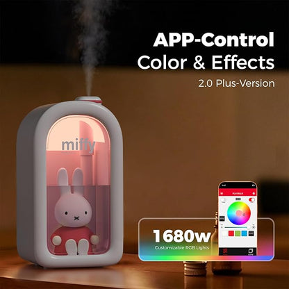 Mipow X Miffy Cool Mist Humidifier - Ultrasonic Quiet Humidifier, Mini Cute Humidifier with Night Light, 380ml for Bedroom, App-Controlled RGB Light (2.0 Plus-Version) - Pink