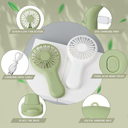 Woanger 24 Pack Mini Powerful Handheld Fan Bulk 3 Speed USB Rechargeable Small Desk Fan Summer Gift for Wedding Beach Outdoor Women Eyelash (White,Sage Green)