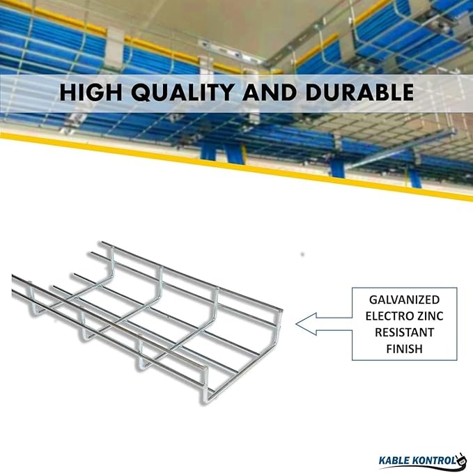 Kable Kontrol Cable Tray- 5 Feet Long - 8" Width, 6” Depth – Wire Mesh Tray Cable Management Rack Cords Organizer Cable Basket, Zinc Plated Steel NEC Approved for Network, Fiber Optic, Cabling
