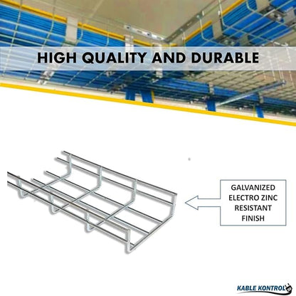 Kable Kontrol Cable Tray- 5 Feet Long - 8" Width, 6” Depth – Wire Mesh Tray Cable Management Rack Cords Organizer Cable Basket, Zinc Plated Steel NEC Approved for Network, Fiber Optic, Cabling