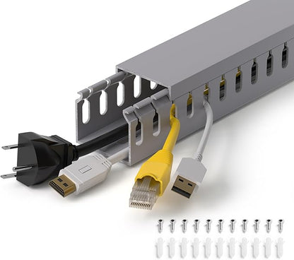 ZhiYo H1.4 W1.6 in Server Rack Cable Management Raceway, 144in (4X L36in) Cable Raceway Kit, Electrically Safe PVC Open Slot Wire Cord Hider for Under Desk/Computer/Network Cords, Gray