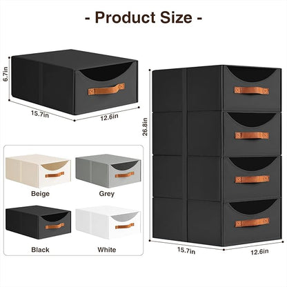 Homsorout Stackable Storage Drawers - Large Collapsible Storage Bins with Drawers, 8 Pack Closet Shelf Organizer Basket, Fabric Pull Out Organizer for Bedroom, Living Room, Dorm, Black