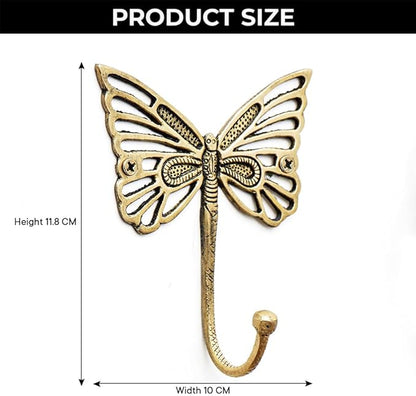 Indian Shelf 33 Lb. Solid Brass Butterfly Wall Hooks - Vintage Gold Decorative Hooks for Coats, Backpacks- Cute Heavy Duty Hangers for Kids Room, Entryway, Kitchen, Mudroom - Pack of 3