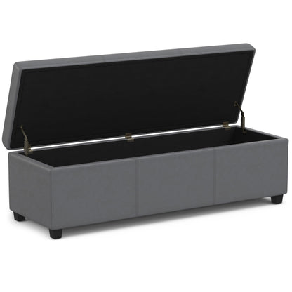 Avalon 54" Wide Vegan Leather Storage Ottoman in Stone Grey