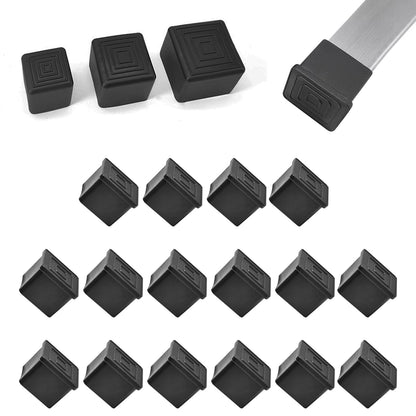 16 Pcs 1-1/2" x 1-1/2" Black Square Rubber Chair Leg Caps (16 Count)