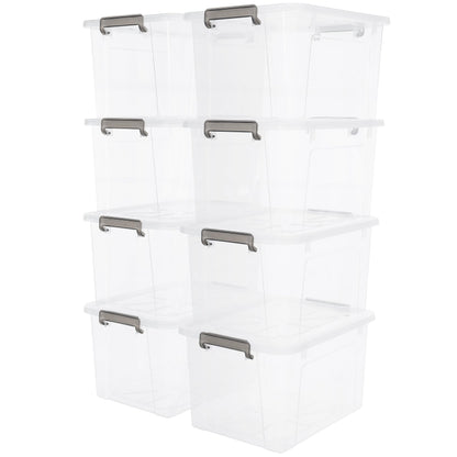 44.4 QT Plastic Storage Bins with Latching Lids Stackable Storage Containers for Organizing Large Clear Storage Box for Garage (8 Count)