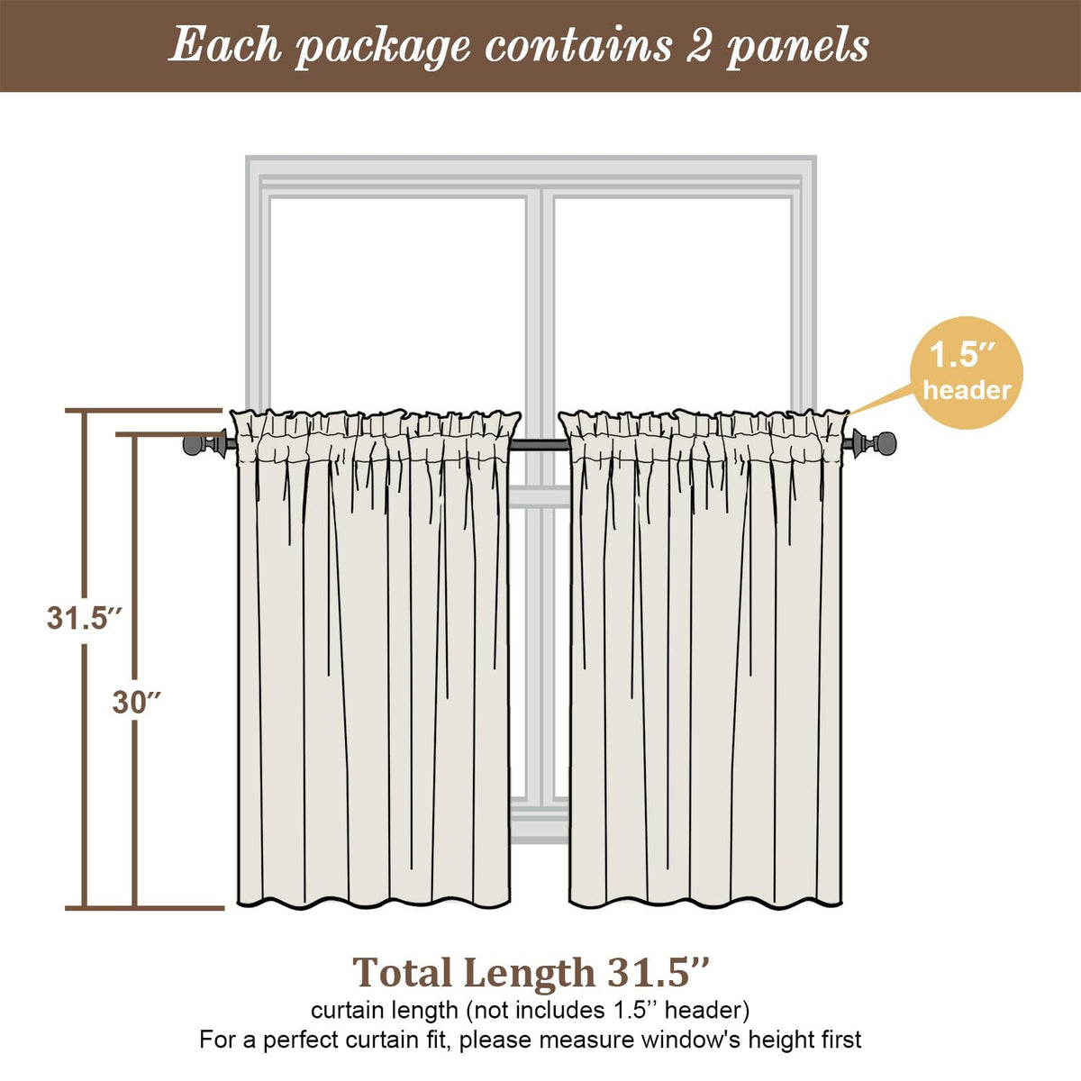 Short Sheer Curtains 30 inch Length 2 Panels (2 Count)